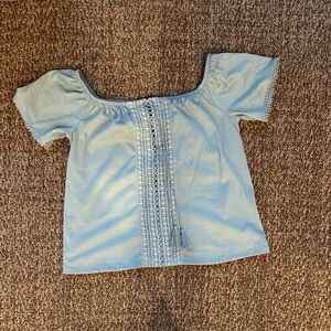 H&M Light Blue Off-Shoulder Crochet-Trim Blouse